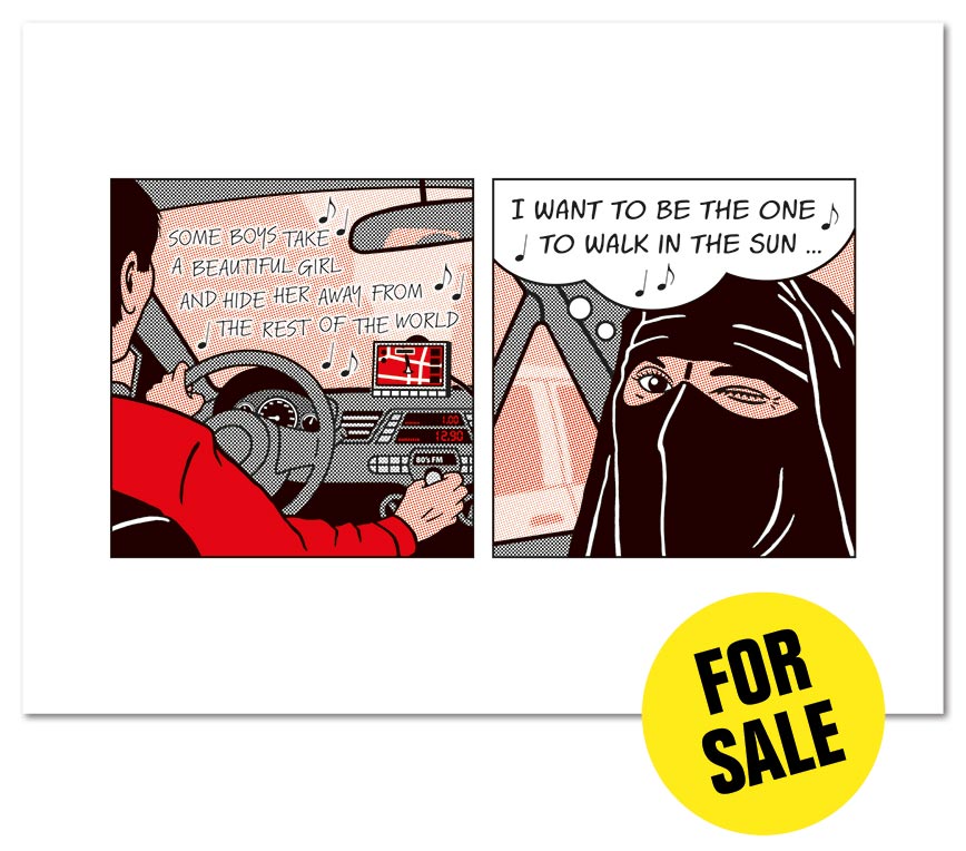 GIRLS JUST WANT TO HAVE FUN (DEDICATED TO RANA AHMAD), 2-colour silkscreen print